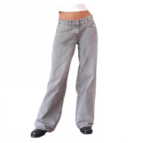 American retro low waist non-elastic wash straight jeans for women in autumn new street wide-leg denim women's pants