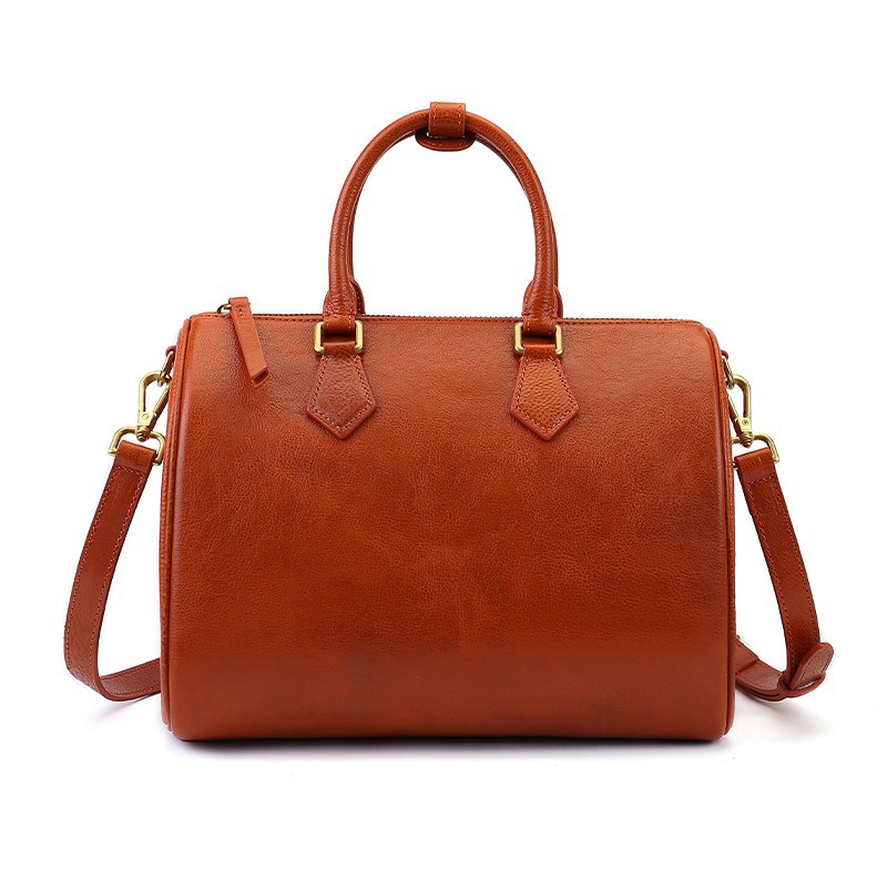 Retro Top Grain Cowhide Large Capacity Boston Handbag 2026 New Arrival Luxury Shoulder Crossbody Pillow Bag For Women - Thumbnail 5
