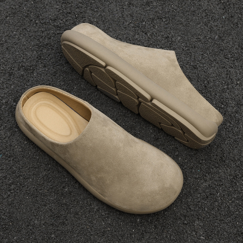 2025 New Genuine Leather Spring Small Potato Big Toe Boken Shoes Men's Slip-On Mule Shoes Outer Wear Toe-Toe Slippers