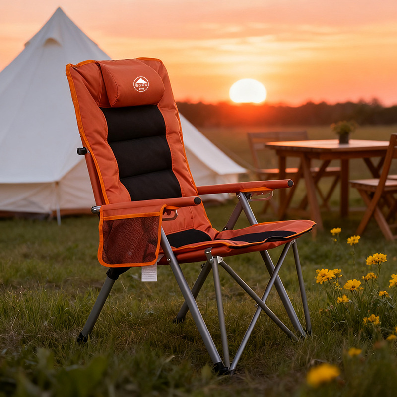 Camping Beach Chair, Outdoor Folding Chair, Portable Lunch Break Chair with Backrest, Leisure Recliner, Outdoor Fishing Chair