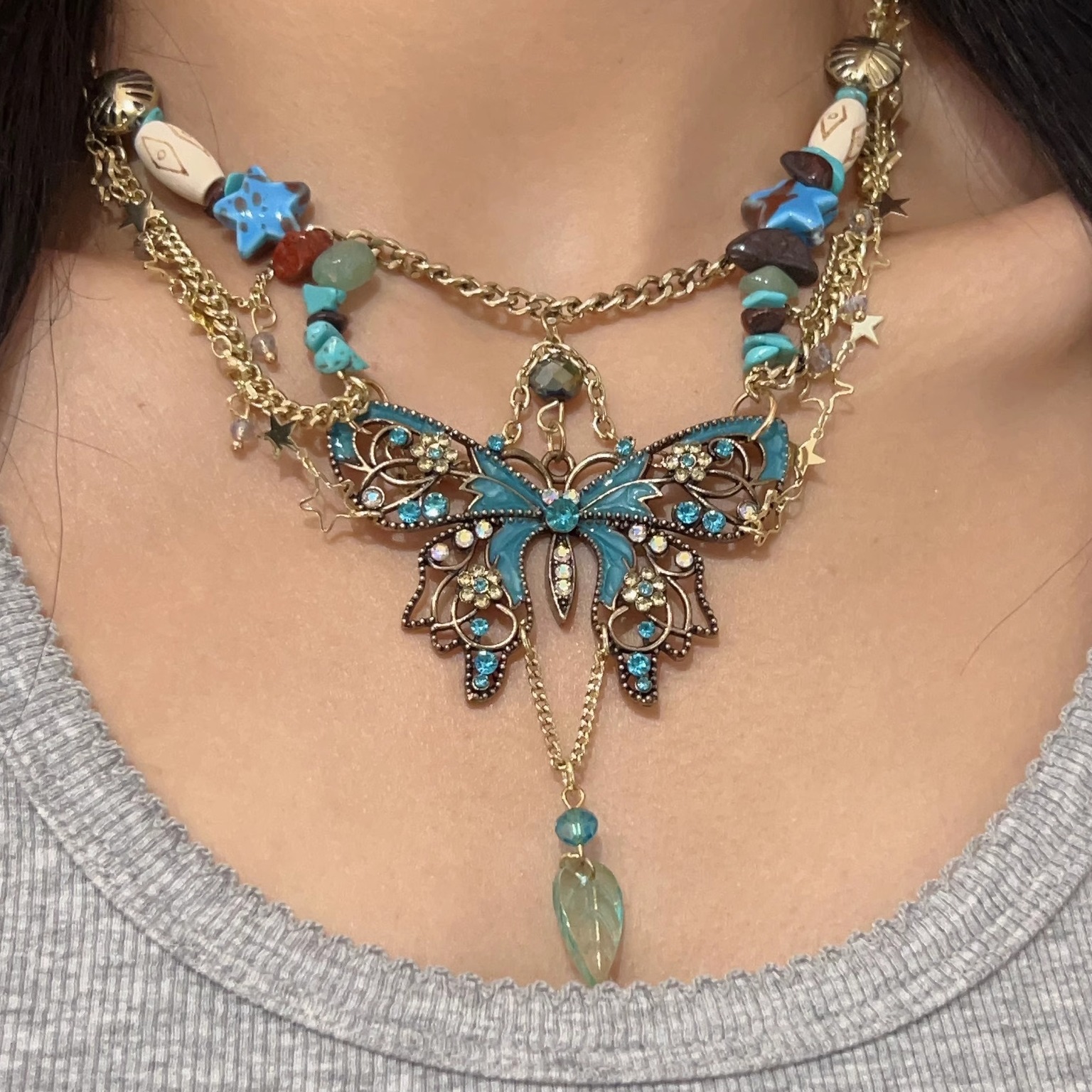 Farfalla Oceano Mare Lacrime di Dio Nuova Collana di Perline Catena per la Vita Dolce Fresco Nicchia Uno in Due_voghion.com