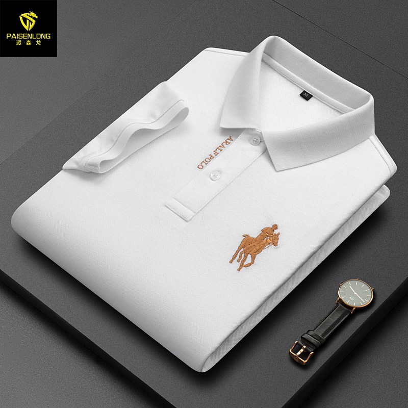 Camisa Polo Paishenlong 2025, Nueva, de Algodón Piqué Puro, Bordada, para Hombre, Cuello Camisero, Manga Corta, para Hombres de Mediana Edad