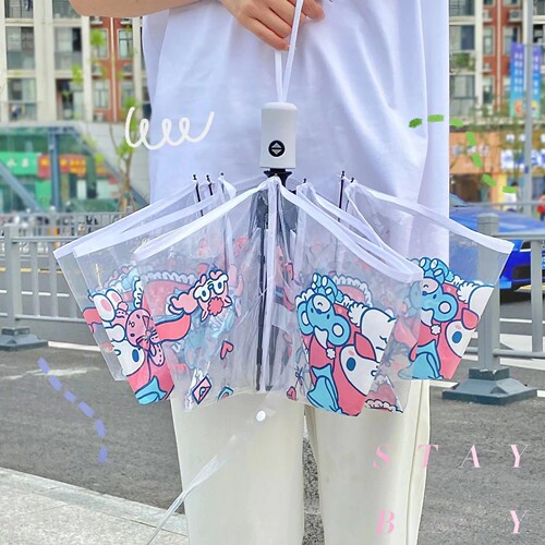 Wholesale telephone Hello Kitty KT transparent umbrella three-fold umbrella fully automatic internet celebrity photo taking cute girly heart
