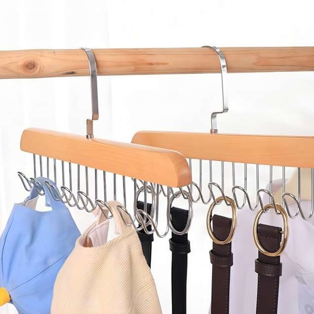 8-Hook Solid Wood Clothes Hanger, Wooden Multi-Hook Hanger for Hanging Underwear, Storage Rack for Ties, Multi-Functional Clothes Drying Rack