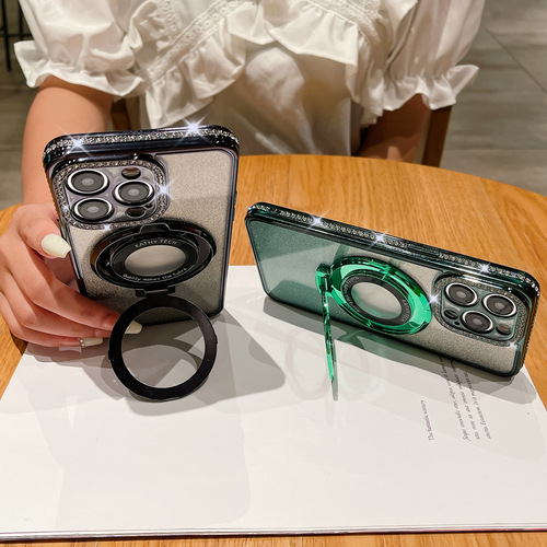 Plated Diamond Flash Gradient Compatible with iPhone 15 Phone Case Magnetic Stand Apple 14PROMAX Soft Case