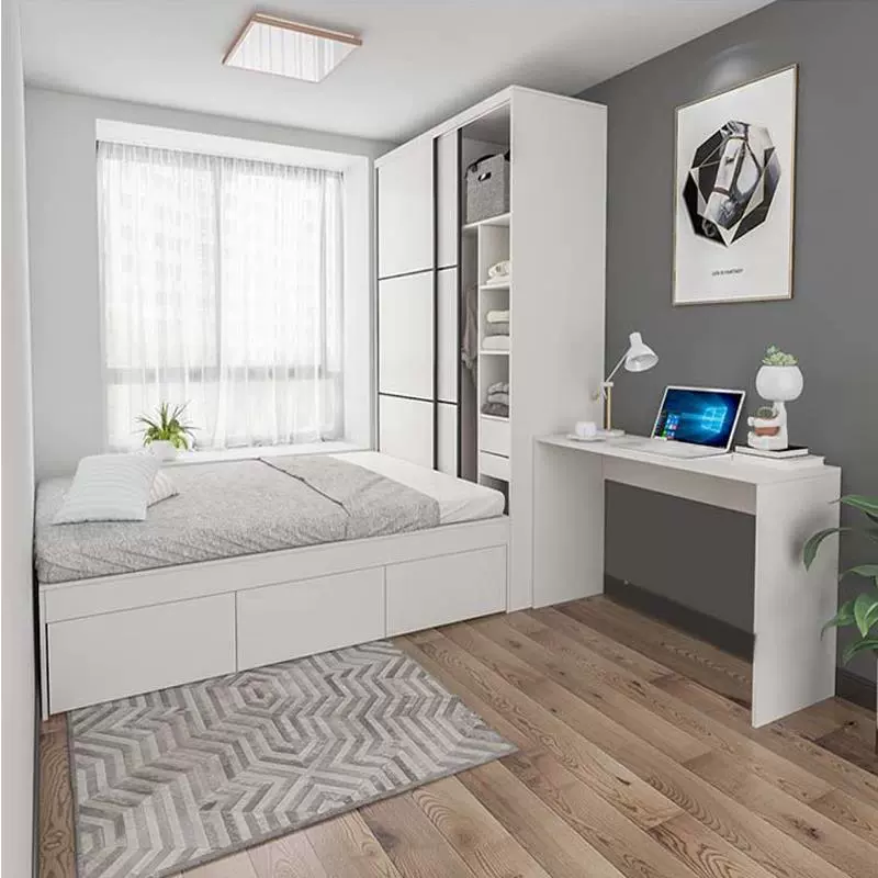 Современная минималистичная кровать-татами с интегрированным шкафом, раздвижными дверями, для малогабаритной квартиры, детской комнаты, из массива дерева.