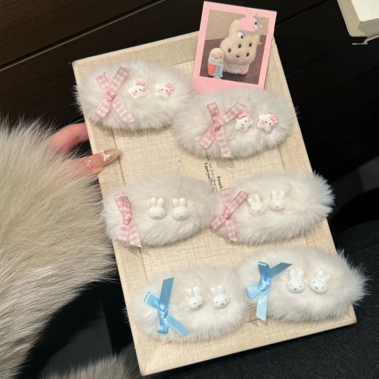 可爱毛绒兔子猫发夹毛茸茸星星卡通发卡少女甜美发饰刘海毛绒夹女
