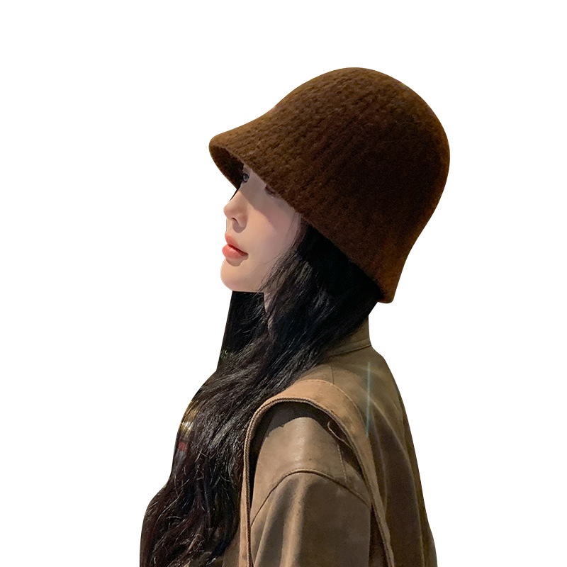 Knitted Hat Children's New Autumn and Winter Face Show Small Solid Color Simple Wool Bucket Hat Warm and Fashionable_voghion.com