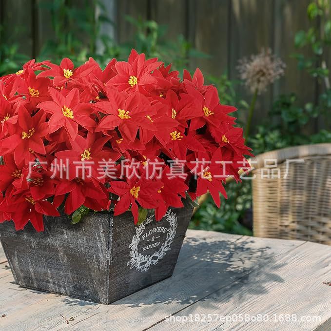 亚马逊人造圣诞花一品红花卉适用于门廊家庭花园室内户外圣诞装饰|undefined