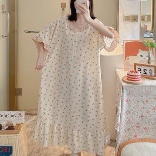 New Cloud Lace Round Neck Short Sleeve Loose Comfortable Plus Fat Plus Size Casual Home Wear Nightdress