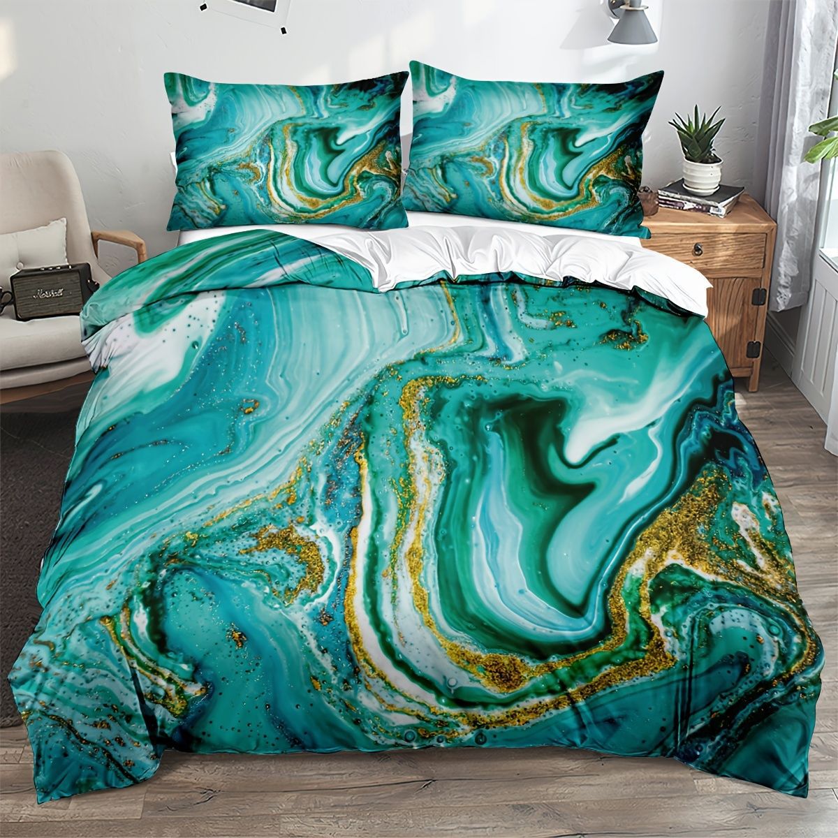 TEMU / JIT negro y blanco textura de mármol molienda impresión digital kit de colcha de tela para el hogar se puede diseñar