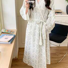 韩系双层纱简约舒适睡衣休闲宽松睡袍慵懒家居服