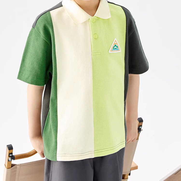Summer thin short-sleeved boys' color-blocked T-shirt polo collar top short-sleeved boys' polo shirt