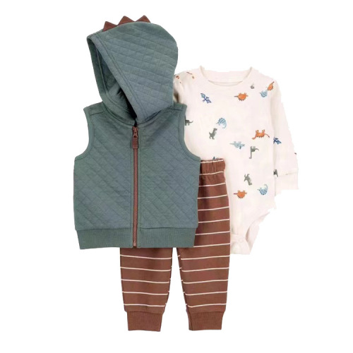 Children's Spring and Autumn Season Cross-border Dropshipping Baby Hooded Jacket Pants Long-sleeve Romper Set of 3