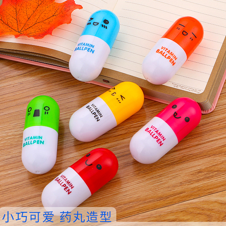 Pen de medicina creativa Pen para estudiantes Papelería Bolígrafo Píldora de plástico en forma de cápsula Bolígrafo retráctil Premio divertido Diseño de LOGO