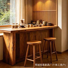 老榆木餐边柜酒吧餐厅长条吧台桌实木咖啡厅酒店前台接待收银台