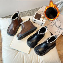 韩版女童皮靴秋冬儿童切尔西靴蕾丝花边女孩公主棉靴宝宝童鞋短靴