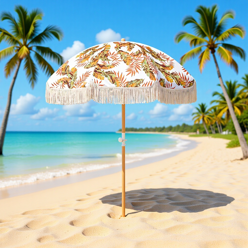 Factory Direct Supply Outdoor Sun Protection Beach Umbrella Large Sun Umbrella Beach Seaside Swimming Pool Courtyard Camping Style Sunshade Tassel Umbrella