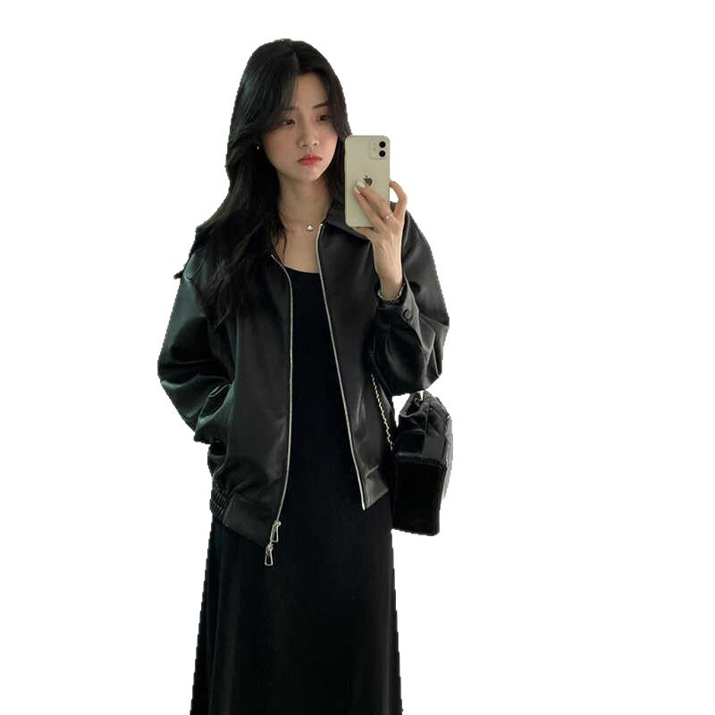 皮衣外套女2025秋新款短款小个子今年流行感黑色皮夹克|undefined