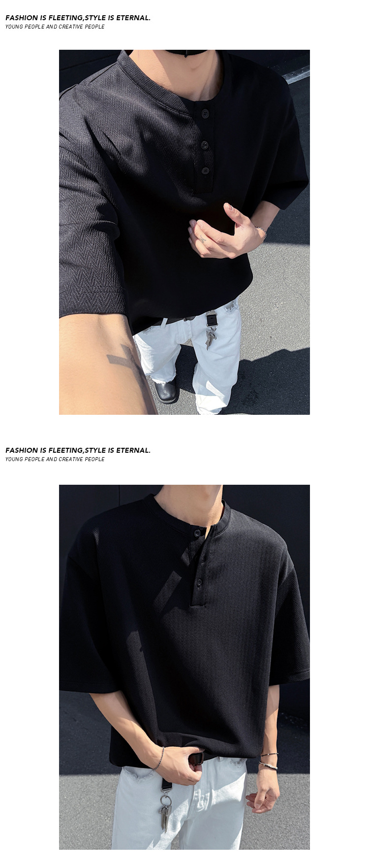 Maglietta henley uomo in maglia a nido d'ape maniche corte retro_voghion.com