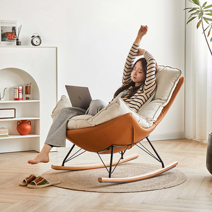 Solid Wood Rocking Chair Nordic Household Balcony Lazy Recliner Modern Simple Living Room Bedroom Leisure Chair