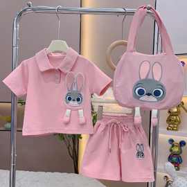 女童刺绣兔子套装夏季2025新款洋气中大童可爱洋气百搭卡通两件套