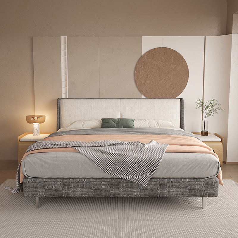 Cama de aire silenciosa, cama de moda moderna y simple, cama doble, cama husk, cama de cuero, cama de aire silenciosa, cama de madera sólida
