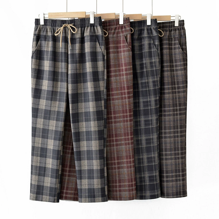 Бабушка свободная повседневная клетчатая брюки с высокой талией