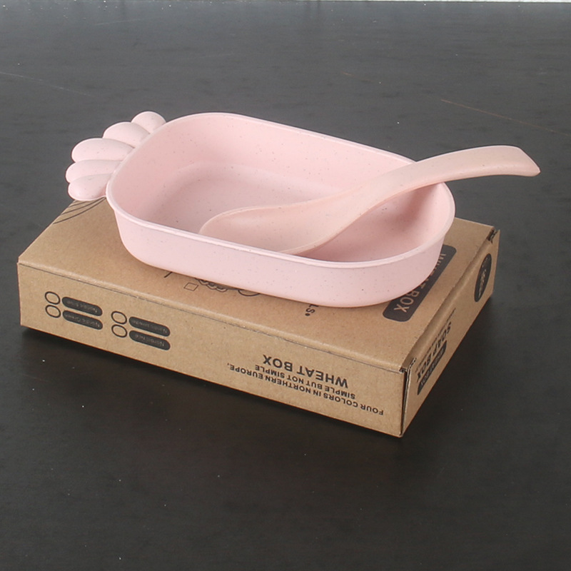 Plato Infantil con Cuchara de Paja de Trigo Resistente a Caídas para Niños y Estudiantes