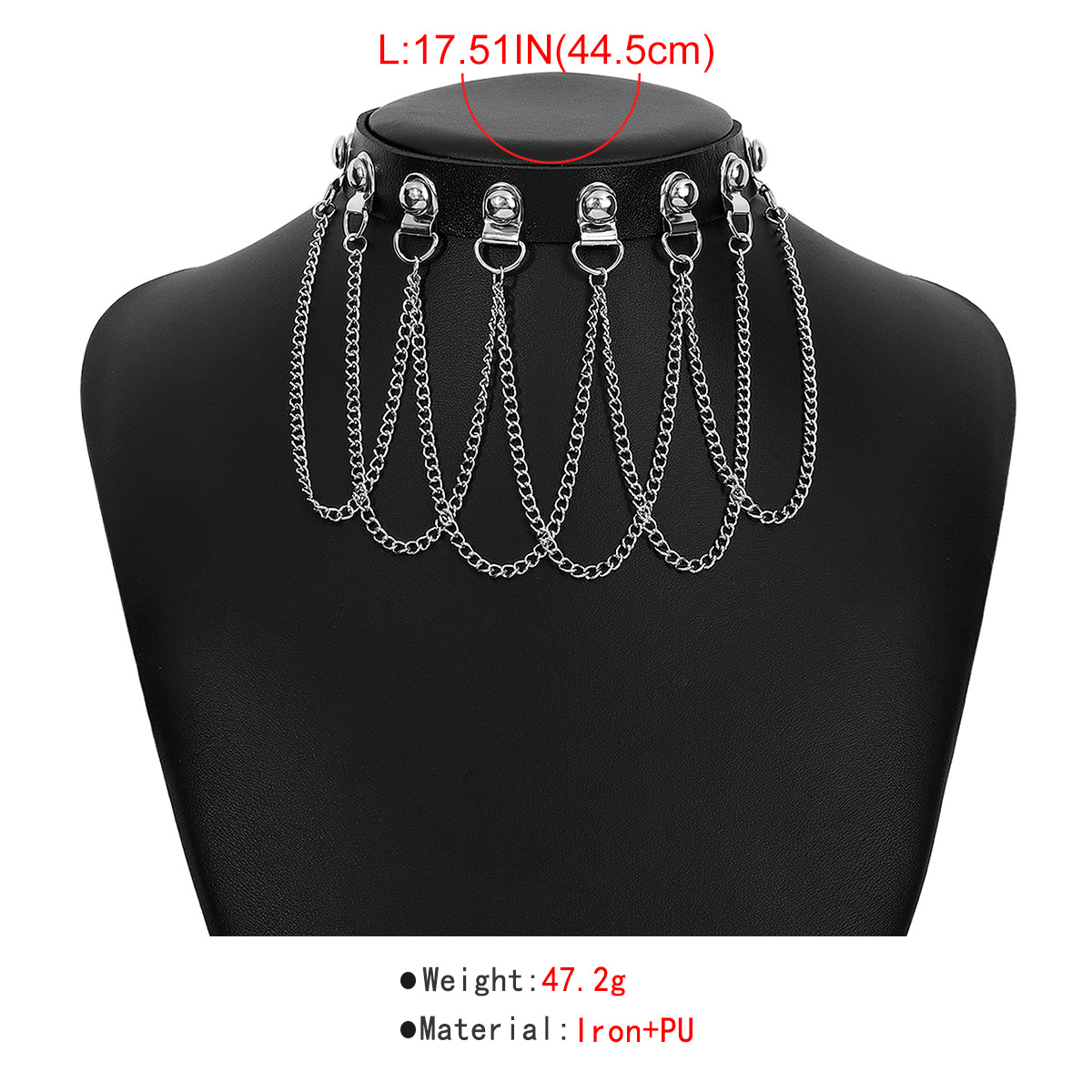 Wholesale Jewelry Punk Solid Color Pu Leather Iron Tassel Chain Necklace display picture 4