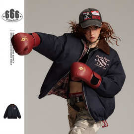 Cannotsurpass美式复古双面穿宽松冬季棉服男女情侣格子外套MY28