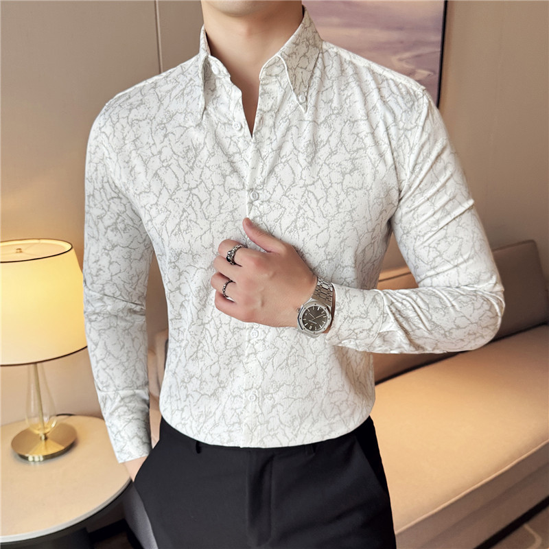 New Trendy Fashion All-match Long-sleeved Shirt Distinctive Printed Autumn Shirt Men's Casual Base Shirt Work Wear