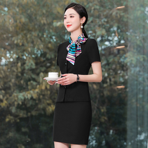 The stewardess uniform suits restaurant waiter hotel front desk work uniform dress with short sleeves clothes