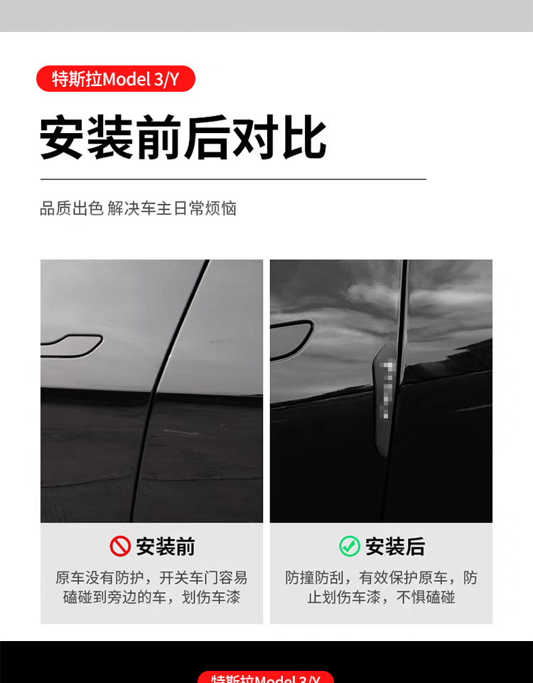 Suitable for Tesla Model 3/Y Door Anti-Collision Stickers S Car Side Anti-Scratch Stickers X Protective Strips Anti-Collision