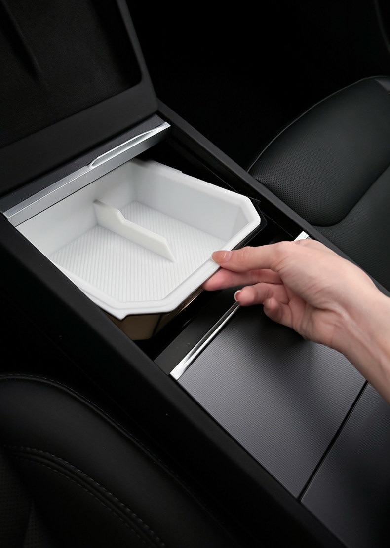 Suitable for Tesla's New Version Model Y/Yl/3 Center Console Storage Box Armrest Box Silicone Double-Layer Car Accessory