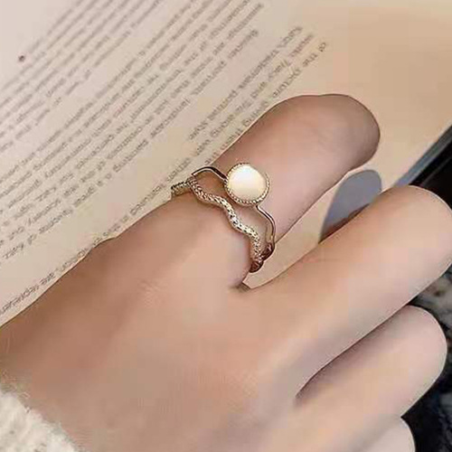 Elegant European and American New Emerald Zircon Ring with Creative Irregular Geometric Double Layer Double Row Zircon Open Adjustable Ring