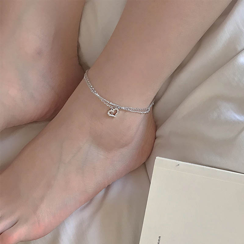 925 plata esterlina amor doble nicho de diseño pulsera de tobillo femenina versión coreana celebridad en línea simple personalidad sexy pequeños estudiantes frescos