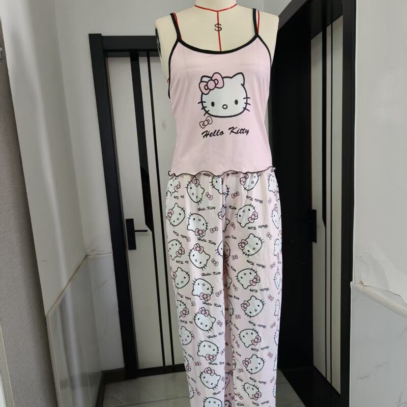 Cross-Border Cute Printed Camisole Sexy Loungewear Set Plus Size New Pajamas Women's Long Pants Sleepwear Hot-Selling Tank Top Cross-Border Cute Printed Camisole Sexy Loungewear Set Plus Size New Pajamas Women's Long Pants Sleepwear Hot-Selling Tank Top