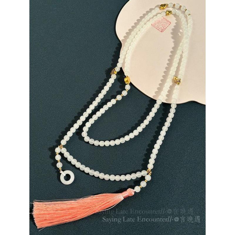 Blanco lechoso borla necklace-136cm crossbody