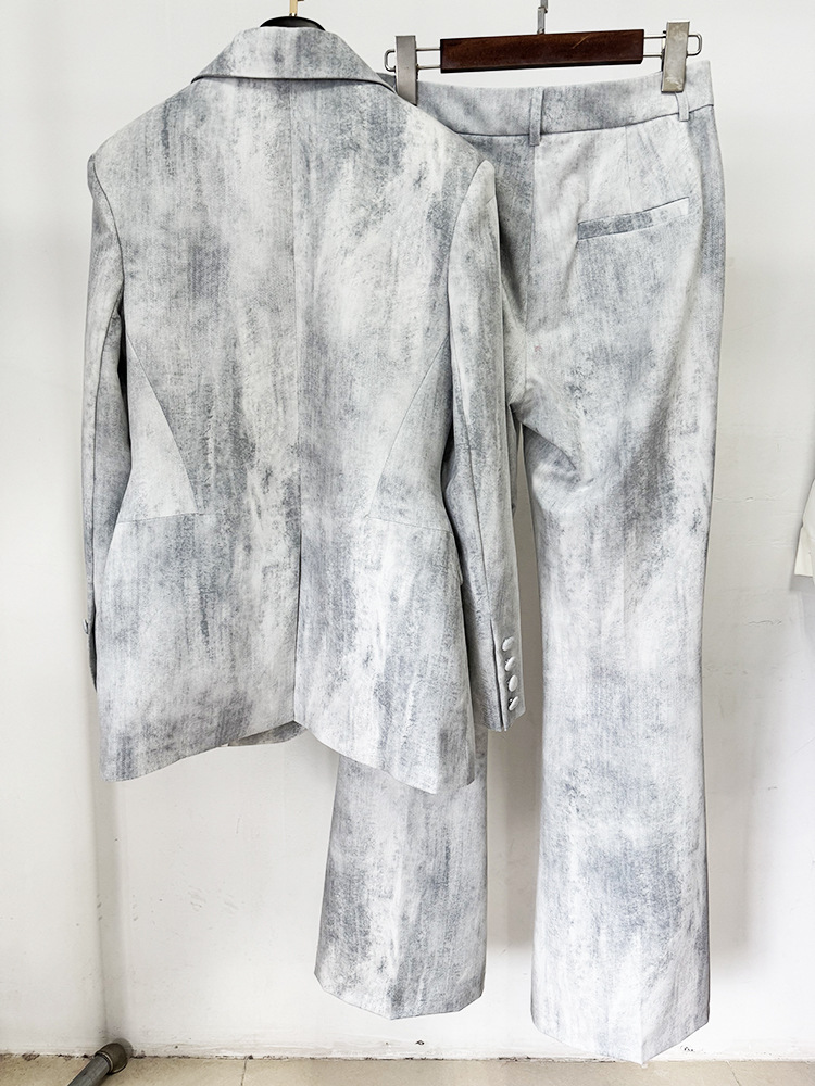 Spring Tie Dyed Printed Slim Fit Mid Length Blazer Trousers Two Piece Set 15 Spring Tie Dyed Printed Slim Fit Mid Length Blazer Trousers Two Piece Set