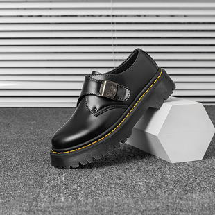 Foreign Trade Hot-selling Thick Bottom Low-top Small Leather Shoes Spring and Summer Buckle Low-top Leather Casual Student Matty Martin Boots