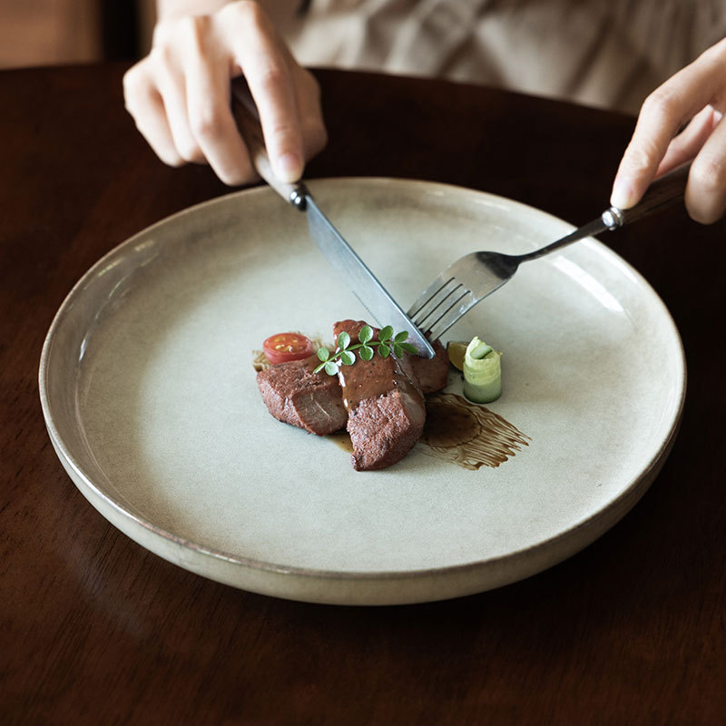 Plato de cerámica retrógrado de alta calidad restaurante carne pasta plato de platos caseros de color sólido plato de platos diarios simple plato de arena