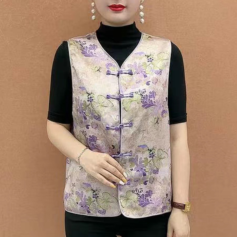 中式国风气质马甲时尚复古提花坎肩背心盘扣女装新款无袖|undefined