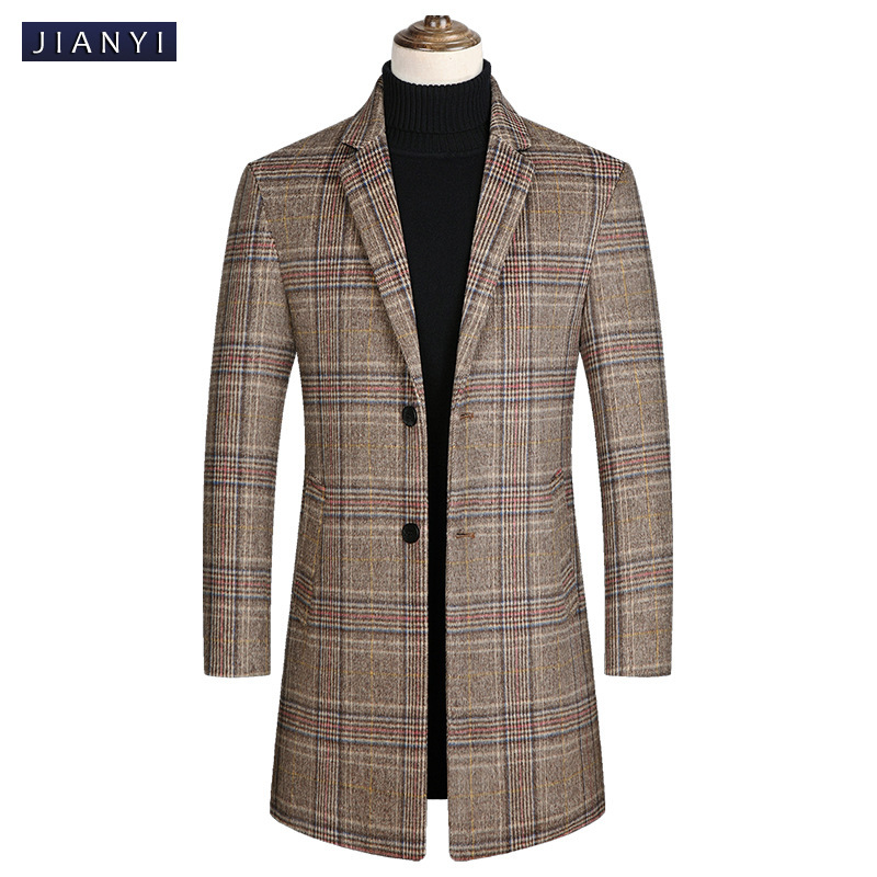 Fall 2021 Winter Single-breasted Wool in stock Slim-Fit Brown Thickened Wool Side Slit Pocket Casual Windbreaker