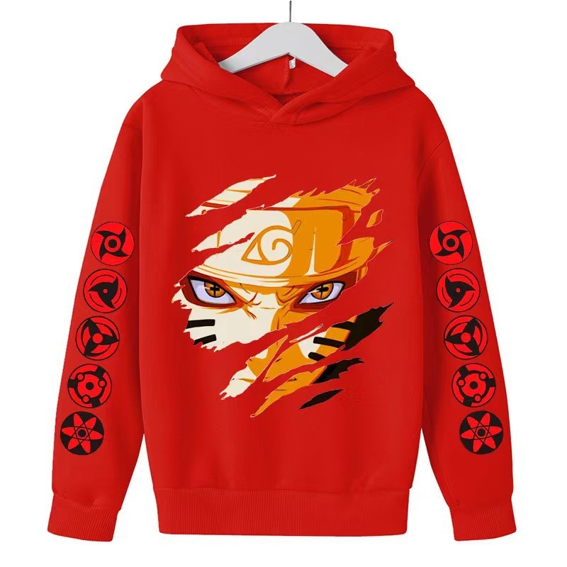 Naruto Naruto sleeve print fleece-lined hooded sweatshirt for men and women, boys and girls, new spring style