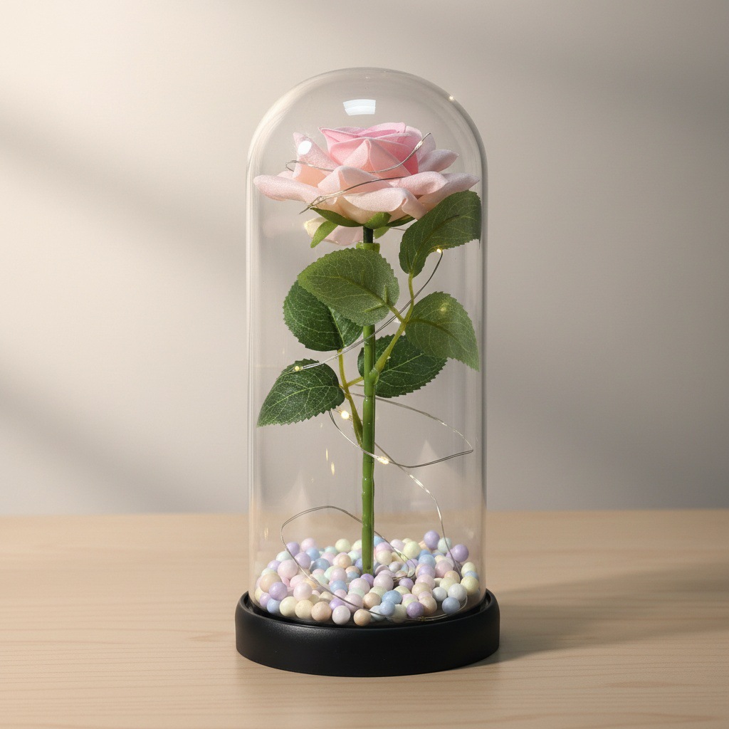 Simulación transfronteriza rosa inmortalidad flor cubierta de vidrio decoración de cumpleaños Qixie 520 Día de San Valentín regalo creativo del Día de la Madre