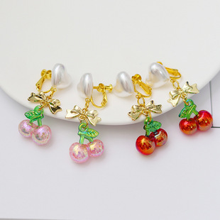 Cute Cherry Ear Clip Children's Shiny Bright Hole-free Earrings Little Girl Sweet Safe Painless Earrings Princess Jewelry