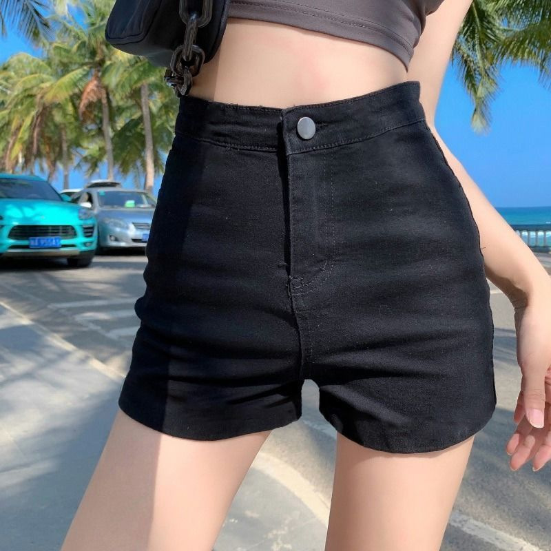 Denim Shorts Women's Elastic High-waisted Black Slimming Look Sexy Pants A-line Hot Pants Tight Buttocks Hip-covering Slim ins Trend