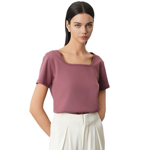 CANVAUS Korean version short-sleeved square collar shoulder T-shirt for women new simple casual basic solid color versatile top summer