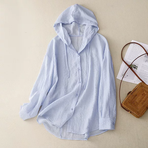 New Hooded Sun Protection Clothing Long-Sleeved Air-Conditioned Shirt Jacket Thin Loose Casual Beach Top for Women
